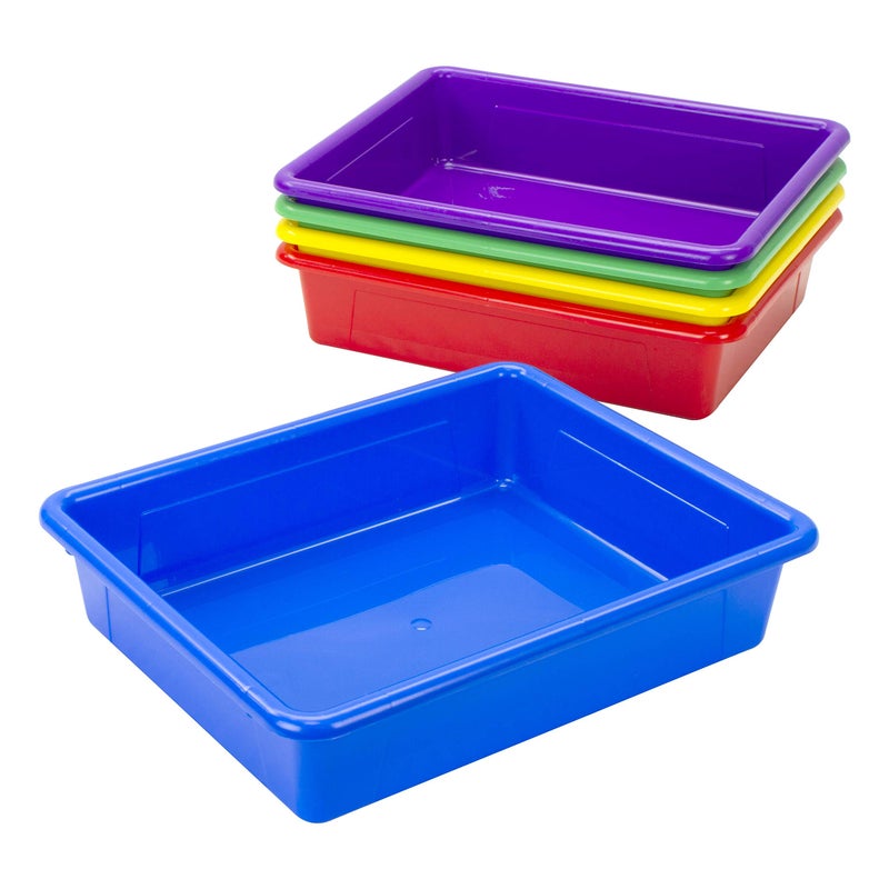 Storex Letter Size Flat Storage Tray - Organizer Bin for Classroom, Office and Home, Assorted Colors, 5-Pack (62514A05C) - Image 3